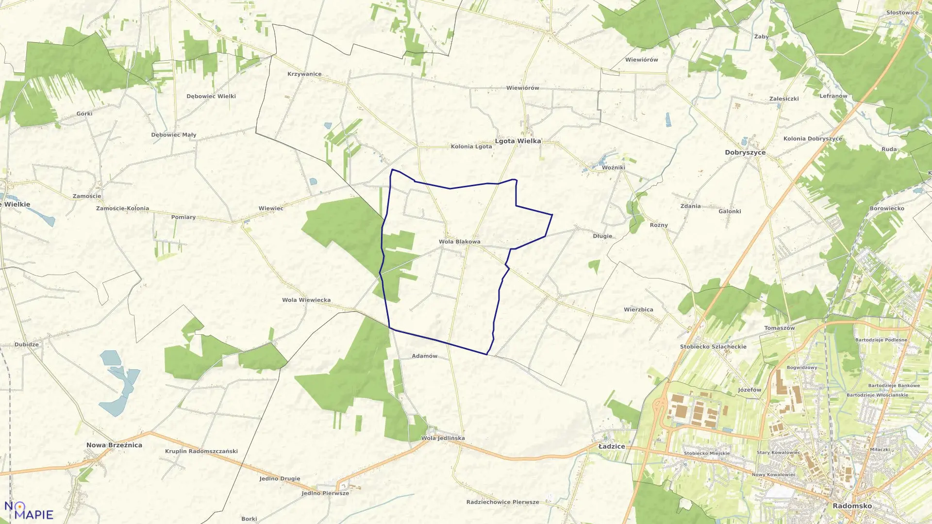 Mapa obrębu WOLA BLAKOWA w gminie Lgota Wielka